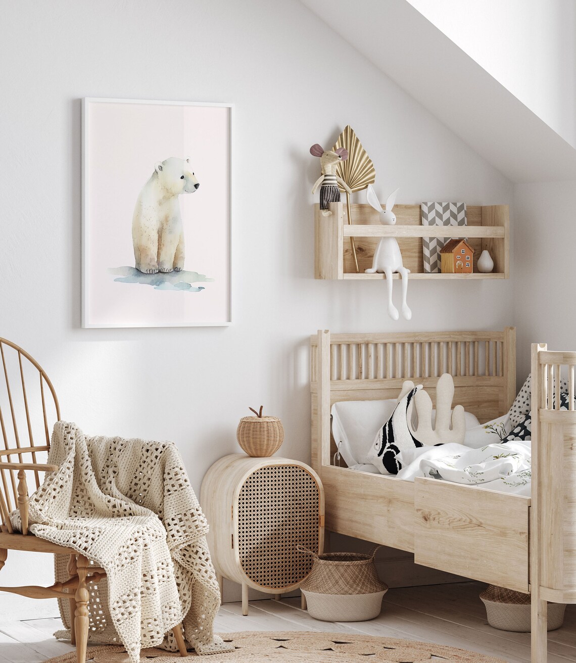 Baby Polar Bear Watercolor Sitting Cub Nursery Kids Art Poster - Image 2