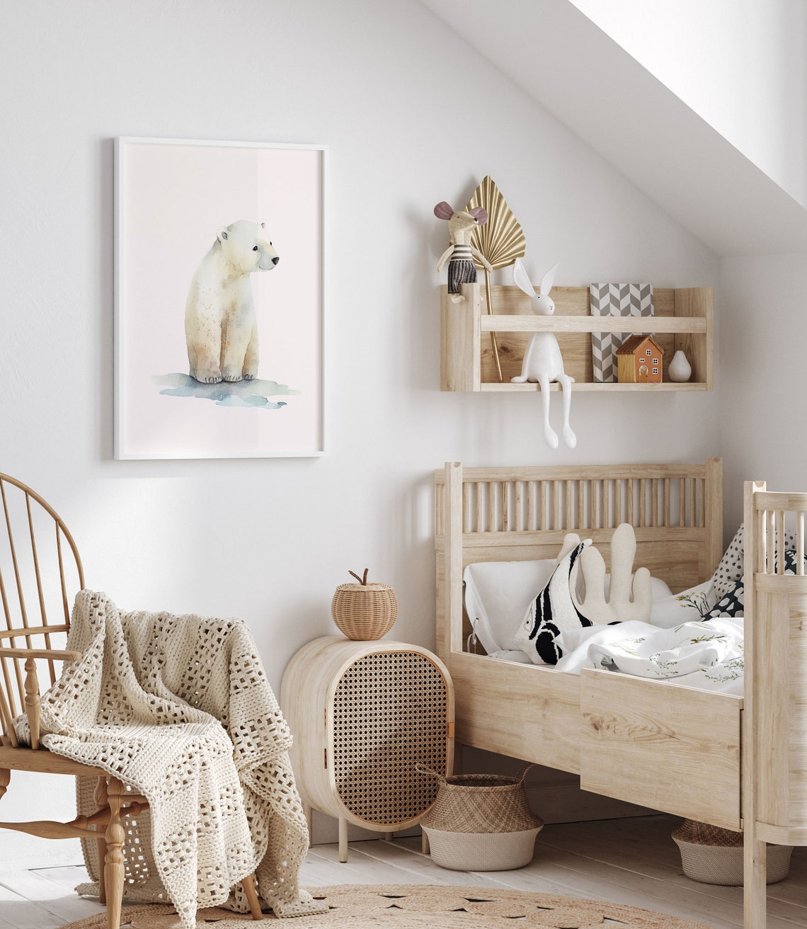Boho Ice Bear Poster Bear Nursery Wall Art Baby Shower Gift Cute Bear Picture For Boho Kids Decor - Image 2