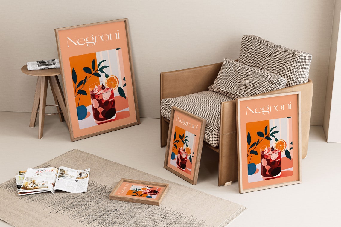 Negroni Cocktail Minimalist Orange Italian Bar Drink Art Poster - Image 2