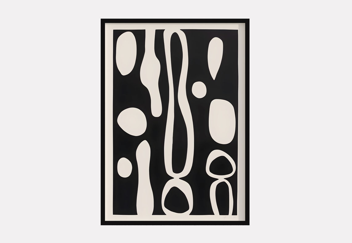 Japandi Black Beige Abstract Organic Shapes Minimalist Poster