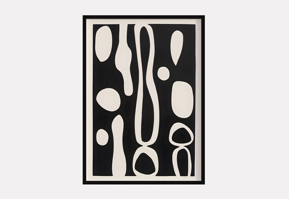 Japandi Black Beige Abstract Organic Shapes Minimalist Poster