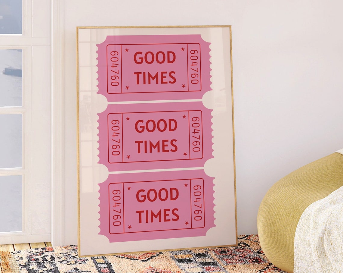 Good Times Ticket Art Print, Retro Bar Cart Decor