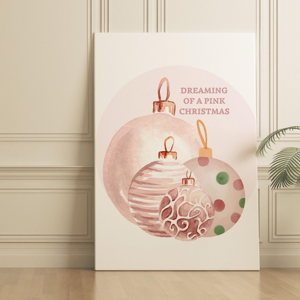 Pink Christmas Ornament Design, Watercolor Baubles - Image 2