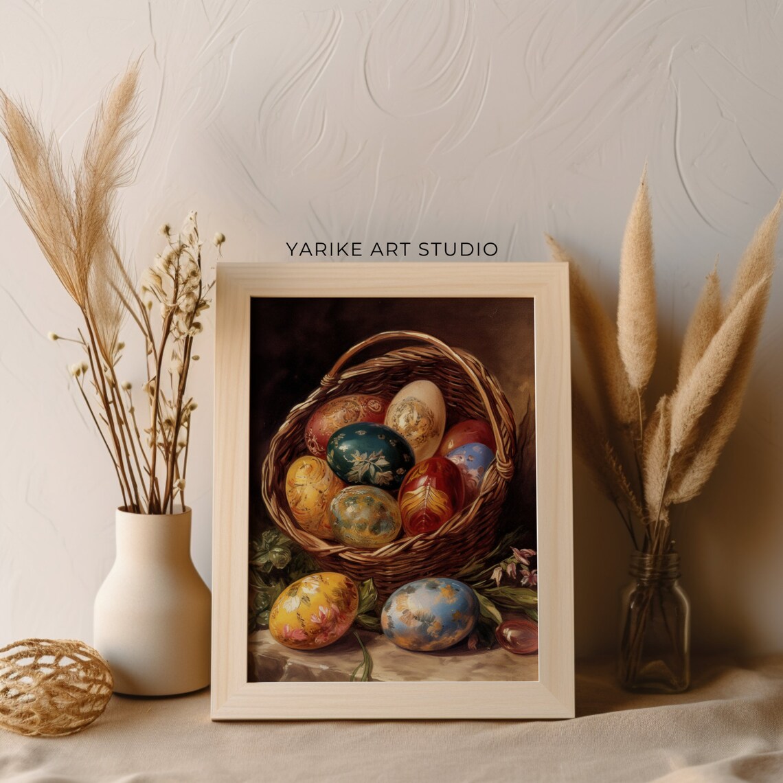 Basket Of Painted Easter Eggs Vintage Still Life Spring Poster - Image 2