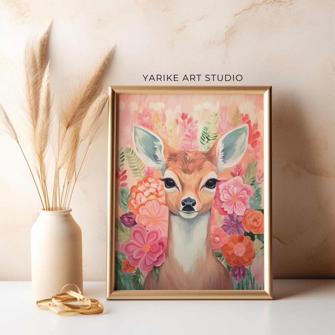 Reindeer Folk Art Painting Christmas Wall Art Deer Christmas Print Winter Oil Painting Christmas Deer Christmas Decor 893 - Image 2