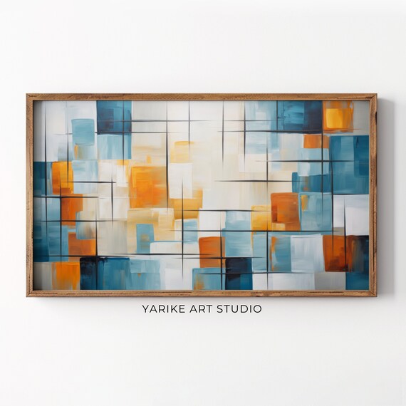 Abstract Summer Frame Tv Art Muted Geometric Minimalist Modern Oil Painting Blue Earthy Rustic Contemporary Tv Art 46 Tv