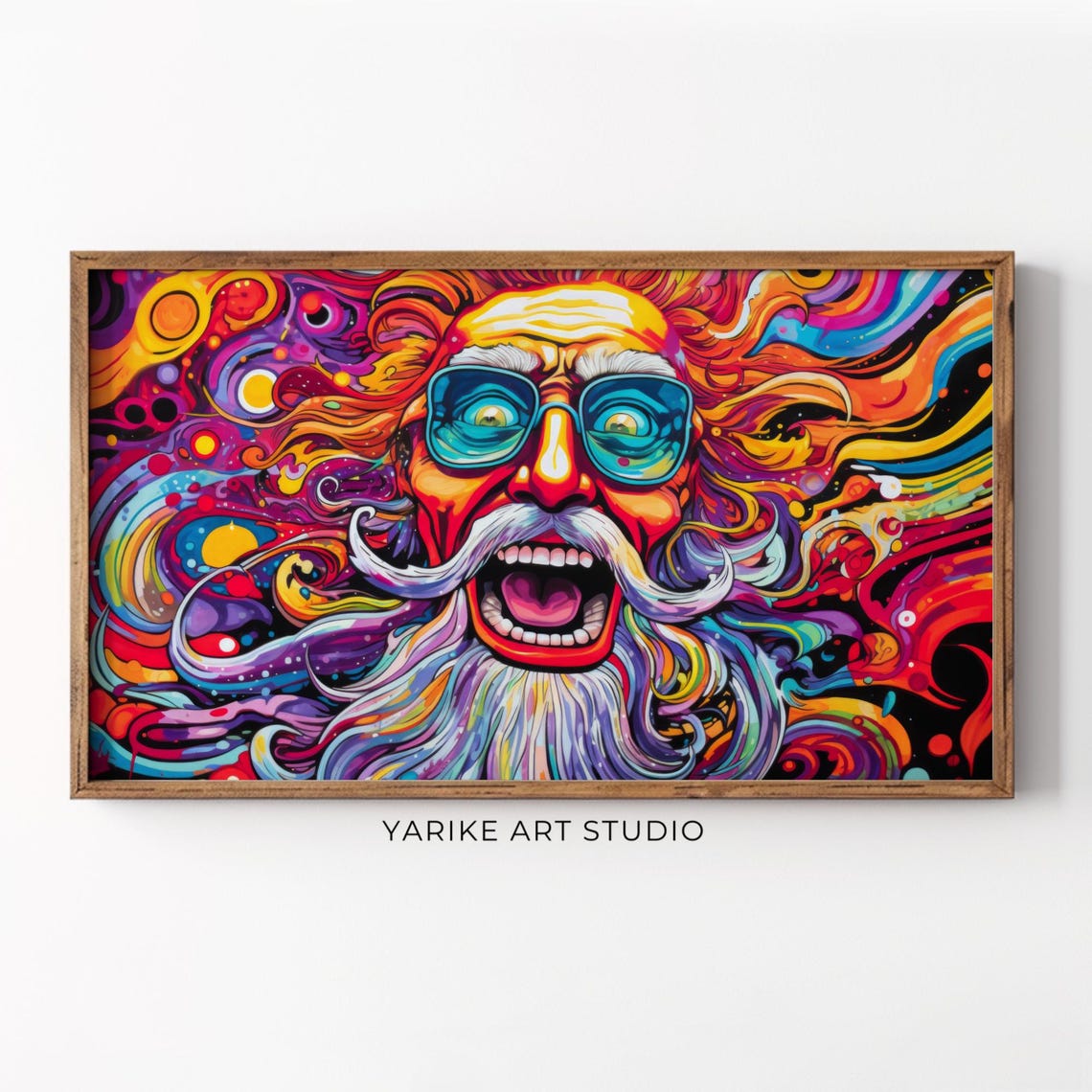Crazy Psychedelic Santa Sunglasses Rainbow Abstract Christmas Poster