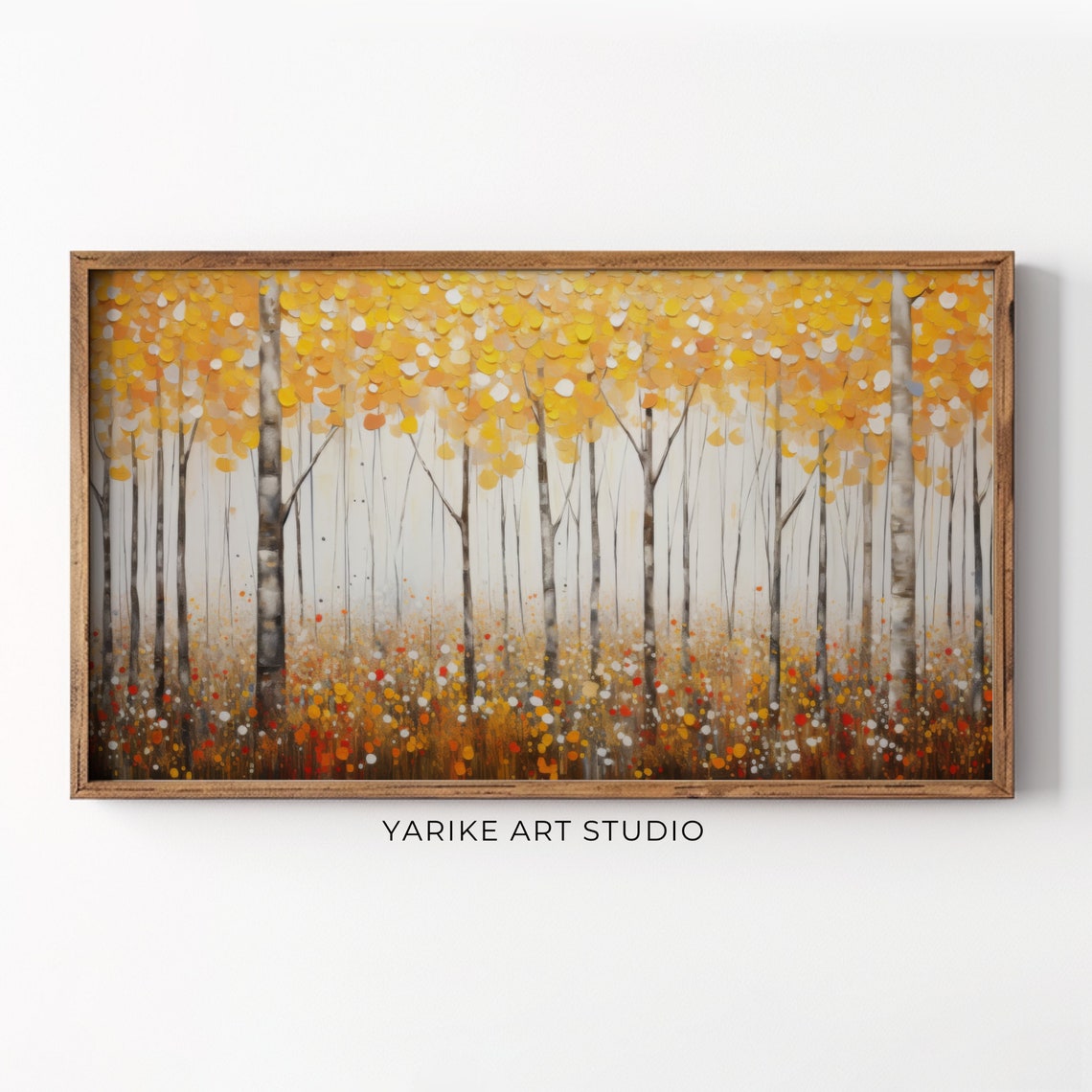 Golden Birch Forest Autumn Leaves Dotted Impressionist Tree Poster