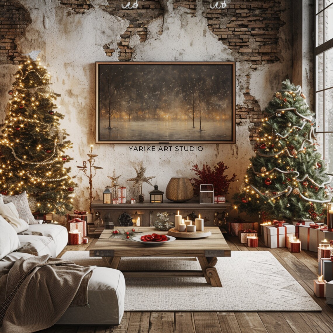 Winter Night Cityscape Frame Tv Art Vintage Winter Town Landscape Frame Tv Art Christmas Frame Tv Screensaver Winter Holiday Painting 87 - Image 2