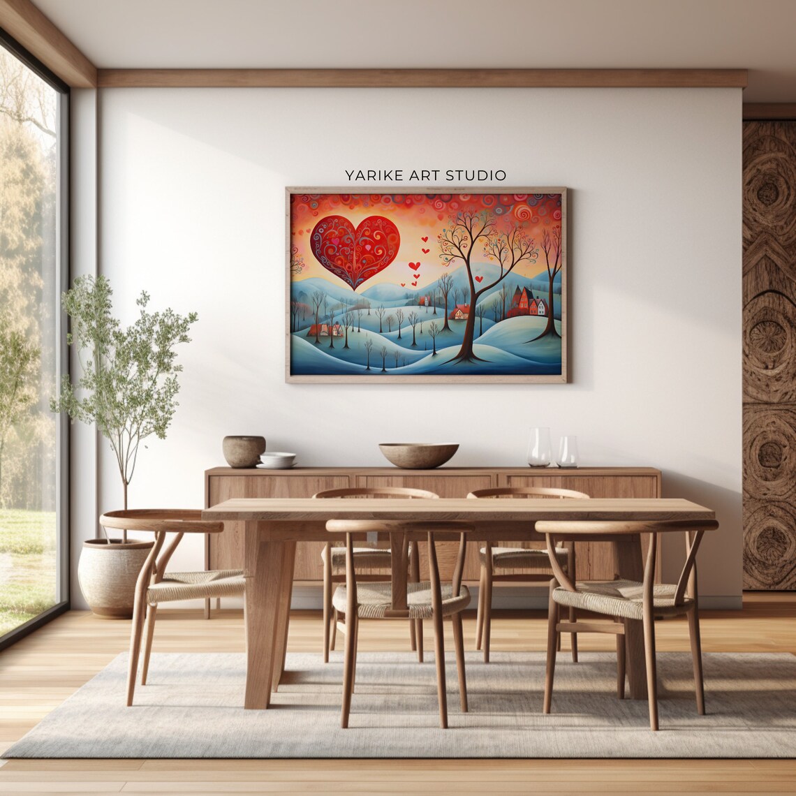 Big Red Heart Rising Over Snowy Winter Hills Valentine Poster