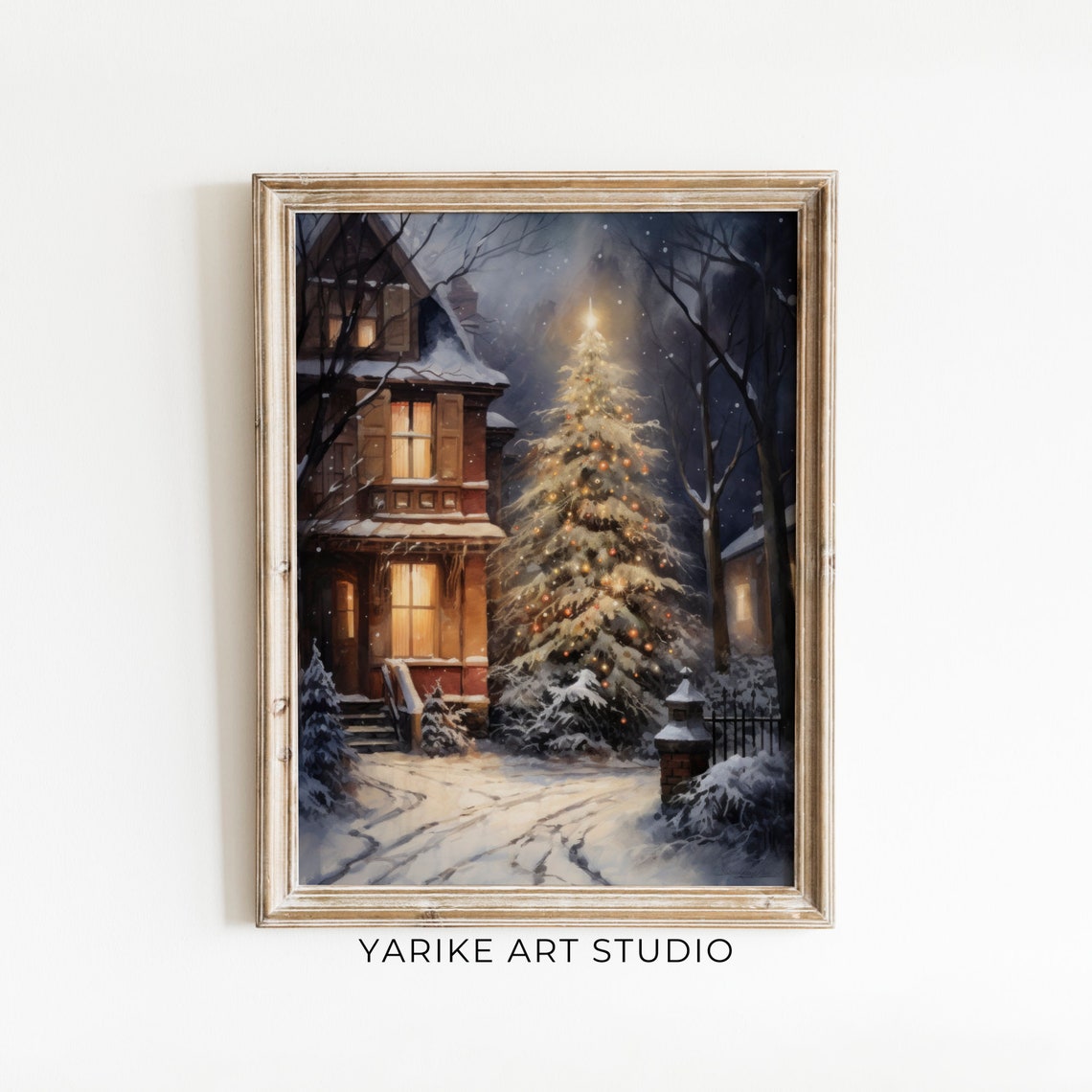 Vintage Christmas Wall Art Town City Art Landscape Painting Christmas Village Art Christmas Print Winter Print Holiday Decor Art 449