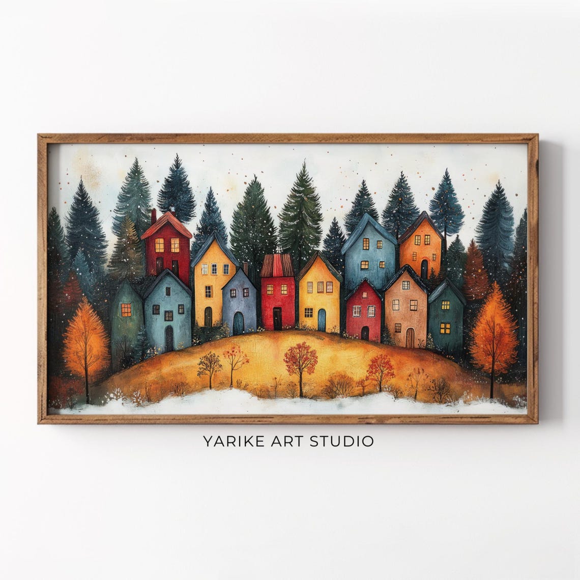 Country Village Folk Art Frame Tv Art Snowy Town Tv Art Frame Winter Holiday Tv Screensaver Christmas Decor 273