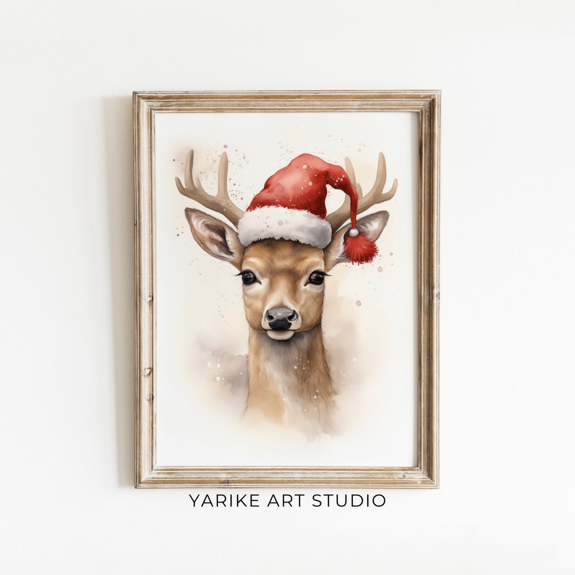 Reindeer Christmas Wall Art Deer Christmas Deer Painting Winter Oil Painting Pet Painting Christmas Santa Hat Christmas Decor Vintage 252 Ai