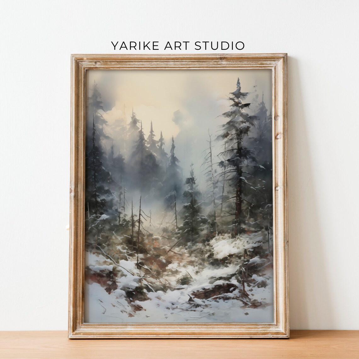 Snowy Pine Forest Misty Evergreen Trees Winter Nature Poster