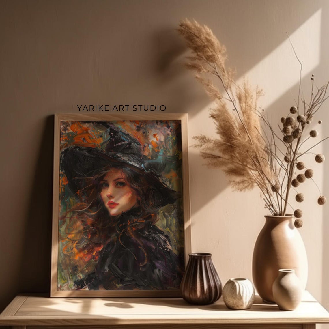 Beautiful Witch Portrait Black Hat Painterly Halloween Art Poster - Image 4