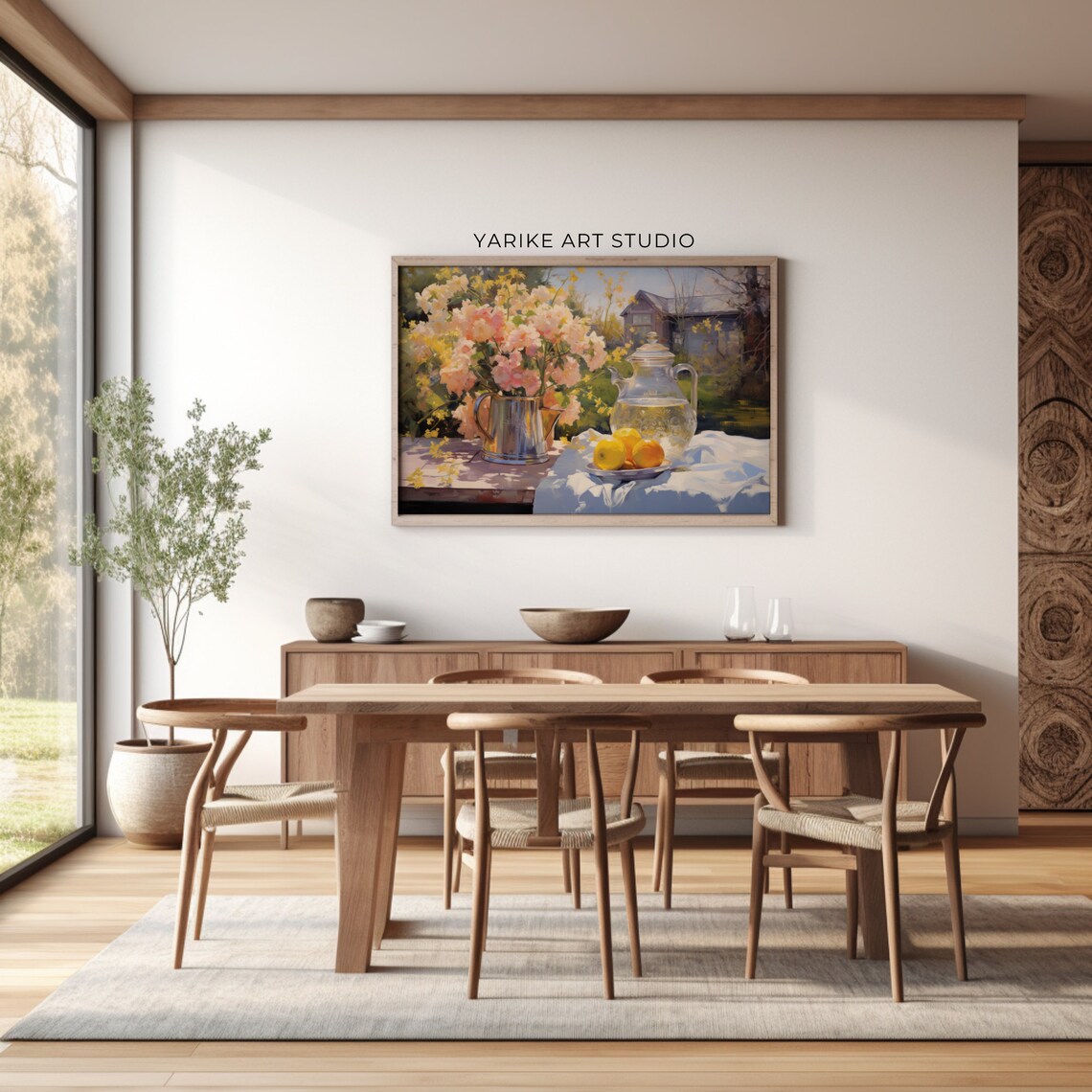Pink Blossom Pitcher Lemons Garden Still Life Painting Poster - Image 2