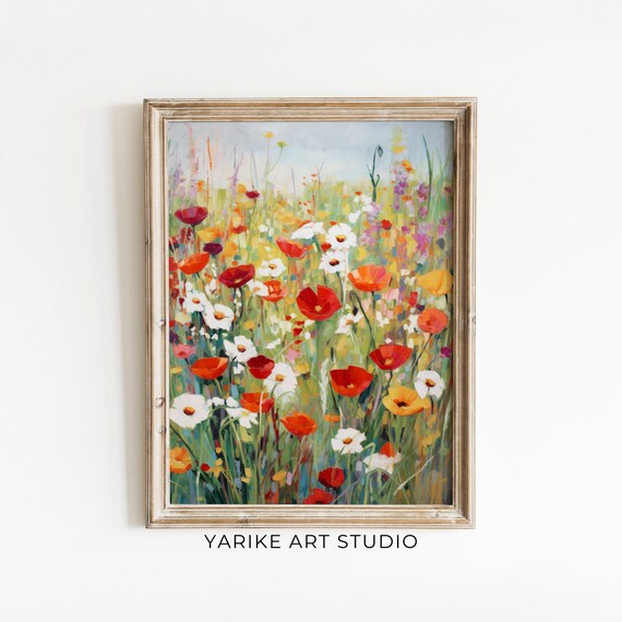 Red Poppy Wildflower Meadow Spring Oil Painting Vertical Poster