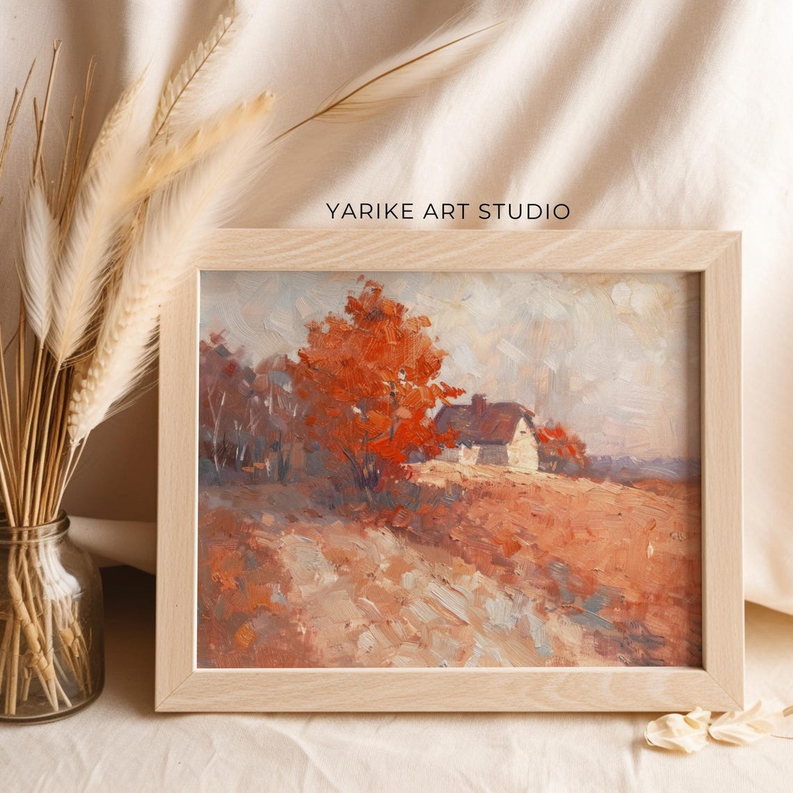 Vintage Cottage Autumn Print Countryside Stone House Oil Painting Farmhouse Wall Decor Country Fall Landscape Art 806 - Image 6
