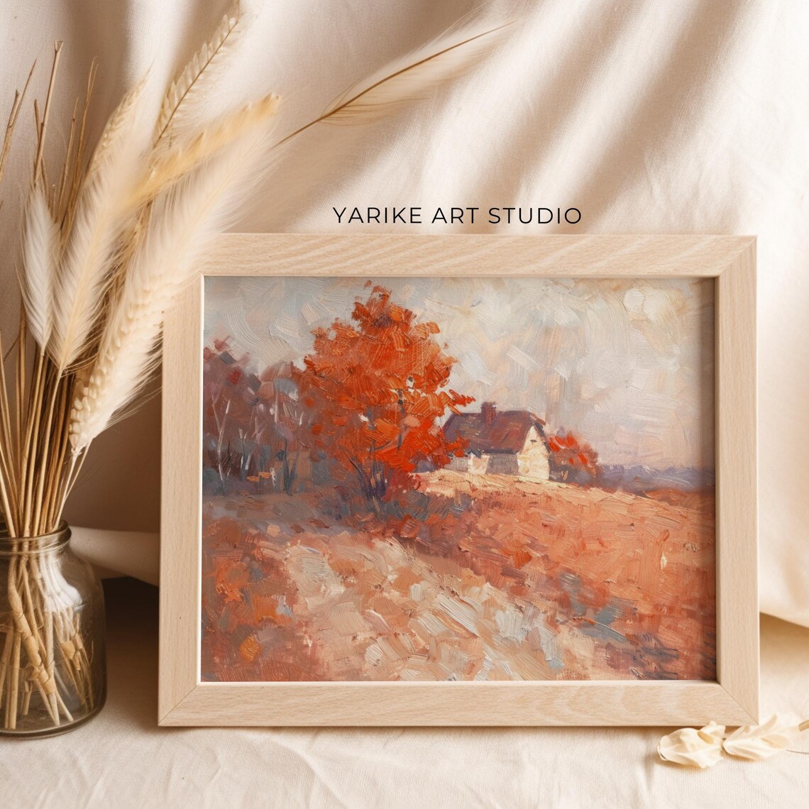 Vintage Cottage On Autumn Hill With Red Tree Warm Country Poster - Image 6