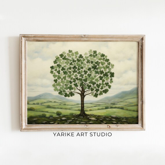 Shamrock Clover Tree Over Rolling Green Irish Hills Landscape Poster