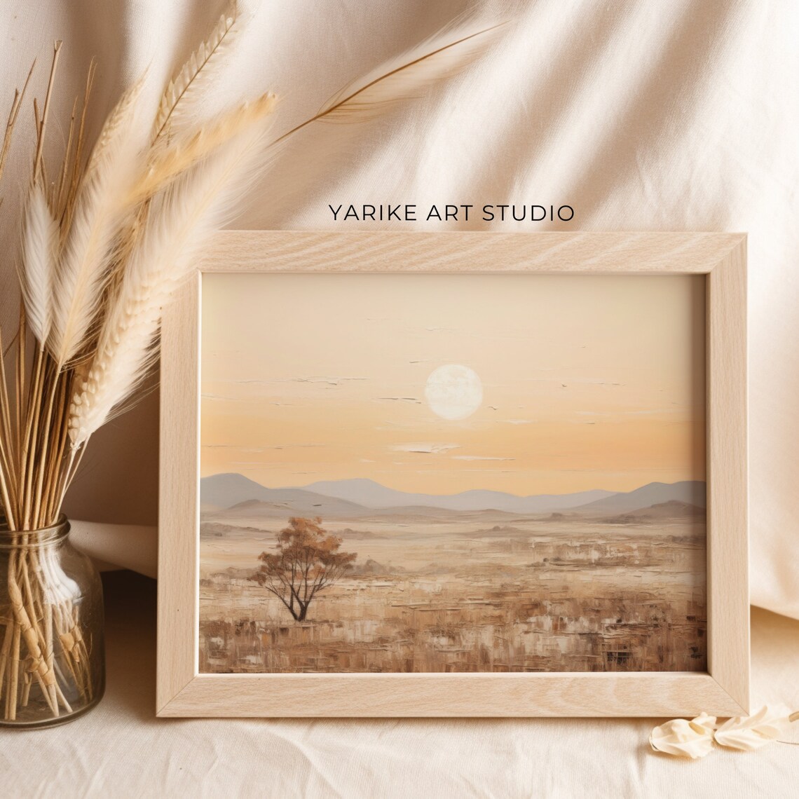 Golden Sunset Over Wide Savanna with Lone Tree and Distant Hills Poster - Image 2