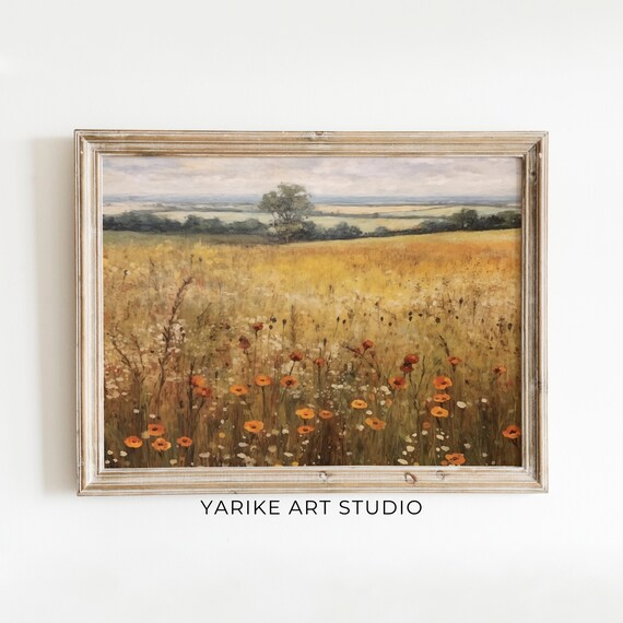 Moody Landscape Print Vintage Art Wildflower Painting Dark Autumn Print Vintage Home Decor Yarike Art Studio 296 Ai