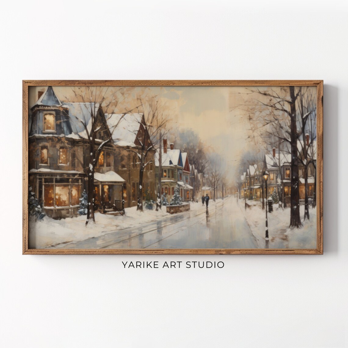 Vintage Winter Town Night Frame Tv Art Christmas Frame Tv Screensaver Neutral Holiday Winter Village Landscape Painting 76 Tv