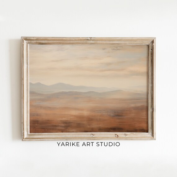 Abstract Mountain Landscape Oil Painting Earth Tone Wall Art Neutral Print Farmhouse Decor Print 518