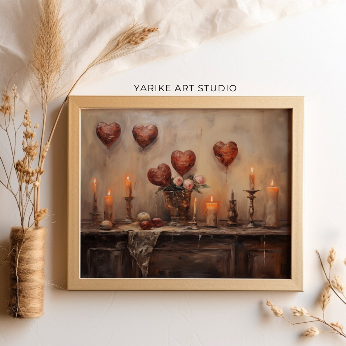 Dark Romantic Still Life Heart Balloons Candles Roses Poster - Image 3