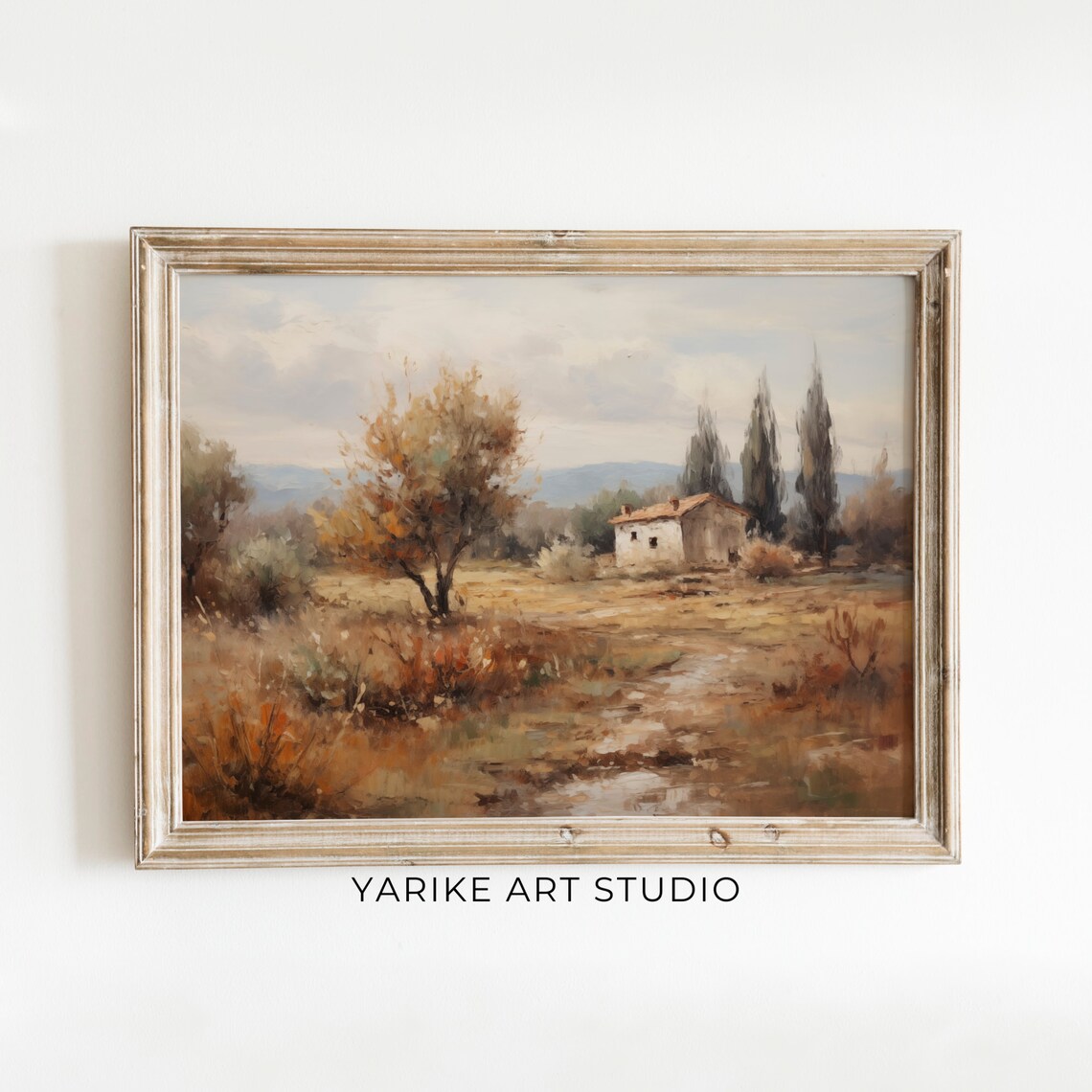 Autumn Cottage Cypress Trees Golden Fall Field Countryside Poster