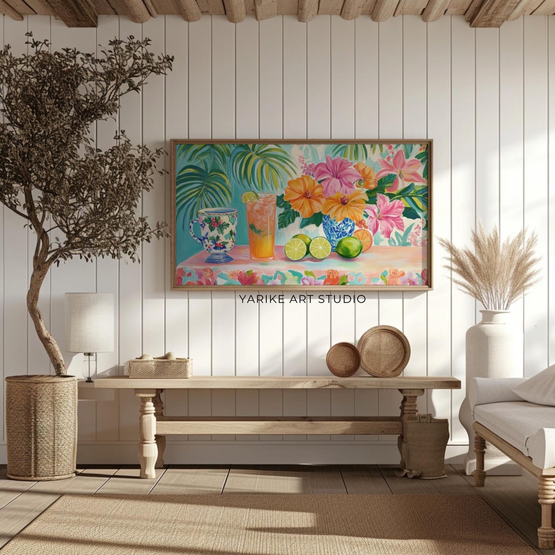 Tropical Lemonade Still Life Hibiscus Flowers Vibrant Kitchen Poster - Image 2