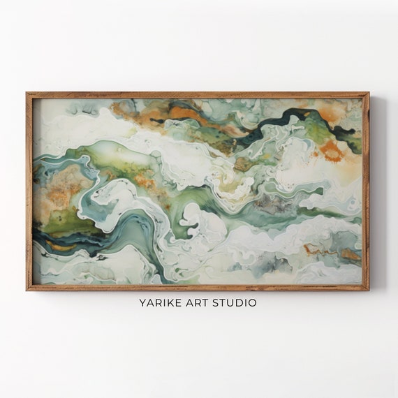 Alcohol Ink Frame Tv Art Abstract Art Tv Modern Frame Tv Art Beige Green Earthy Rustic Contemporary Tv Art Tv Art 47