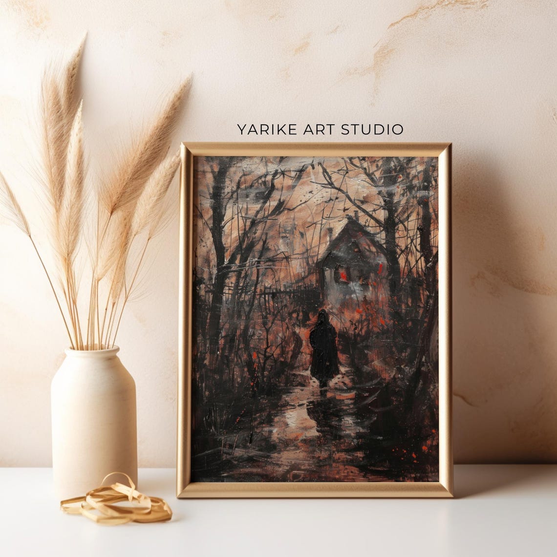 Vintage Dark Spooky Forest Path With Hooded Figure Halloween Poster - Image 5