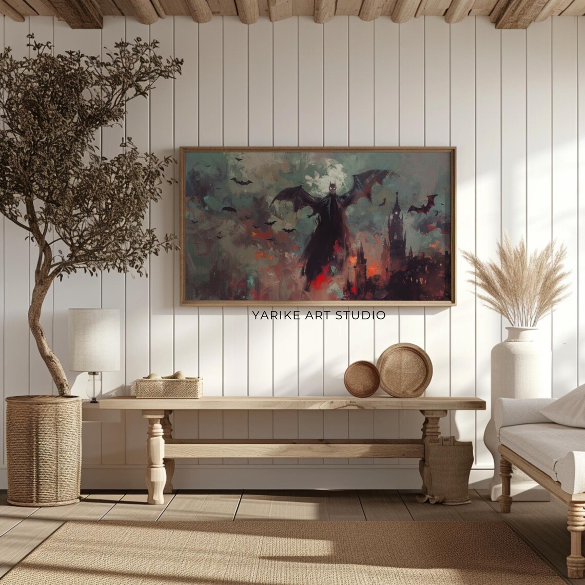 Giant Vampire Over Gothic City Dark Fantasy Halloween Painting Poster - Image 2