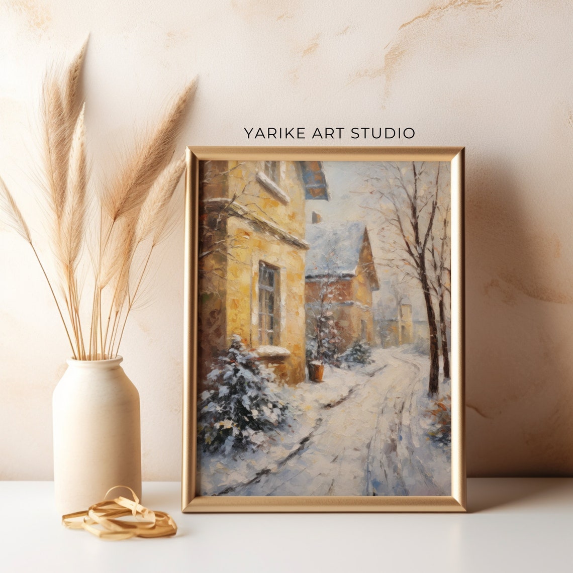Winter Village Art Vintage Christmas Wall Art Landscape Painting Christmas Village Art Christmas Print Winter Print Holiday Decor Snow 448 - Image 3