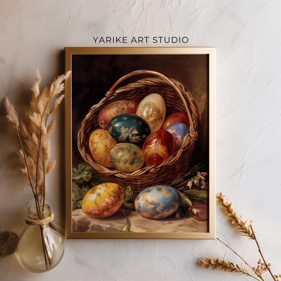 Basket Of Painted Easter Eggs Vintage Still Life Spring Poster - Image 3
