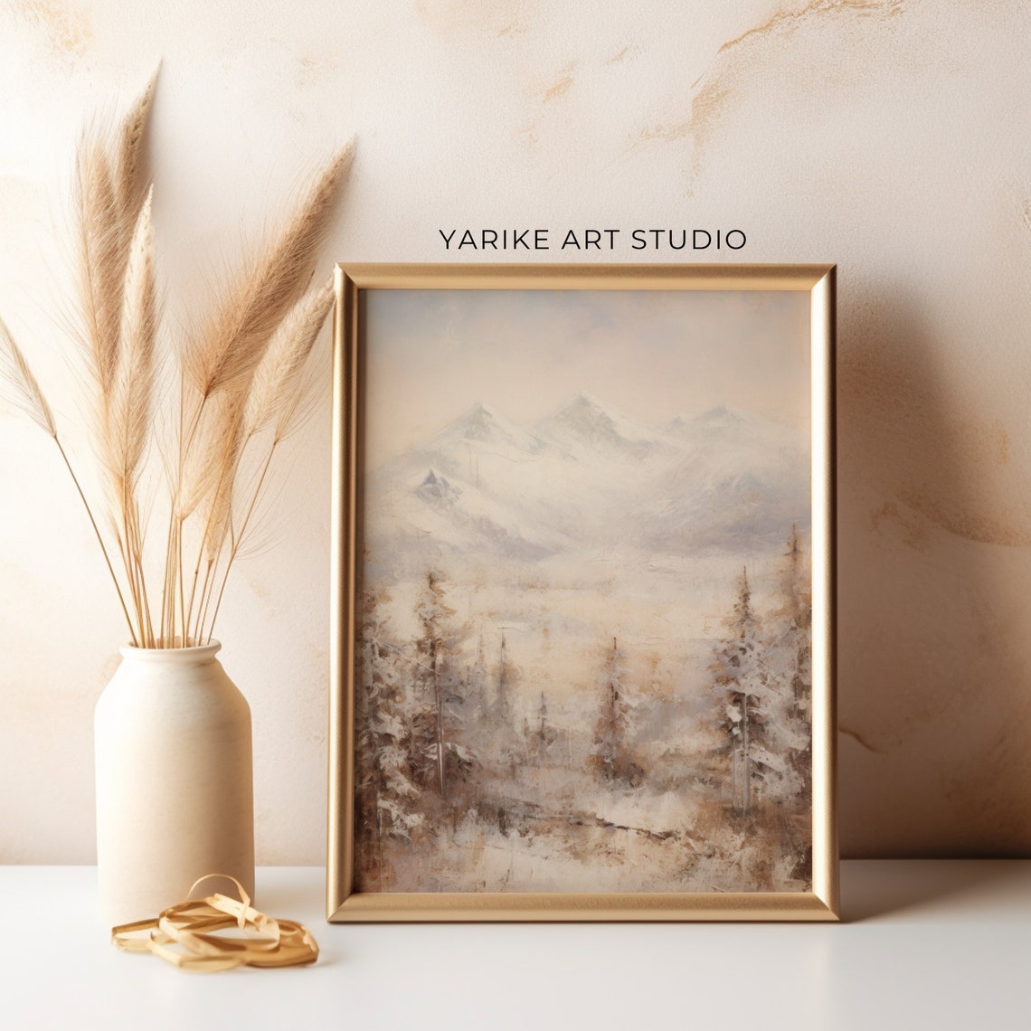 Misty Snowy Mountain Pines Soft Winter Landscape Painting Poster - Image 3