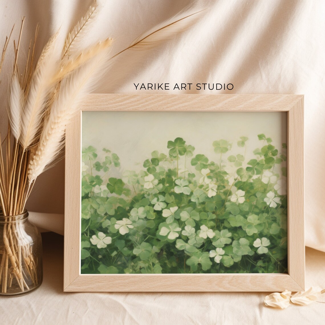 Lush Clover Field Impressionist Green Botanical Meadow Art Poster - Image 5