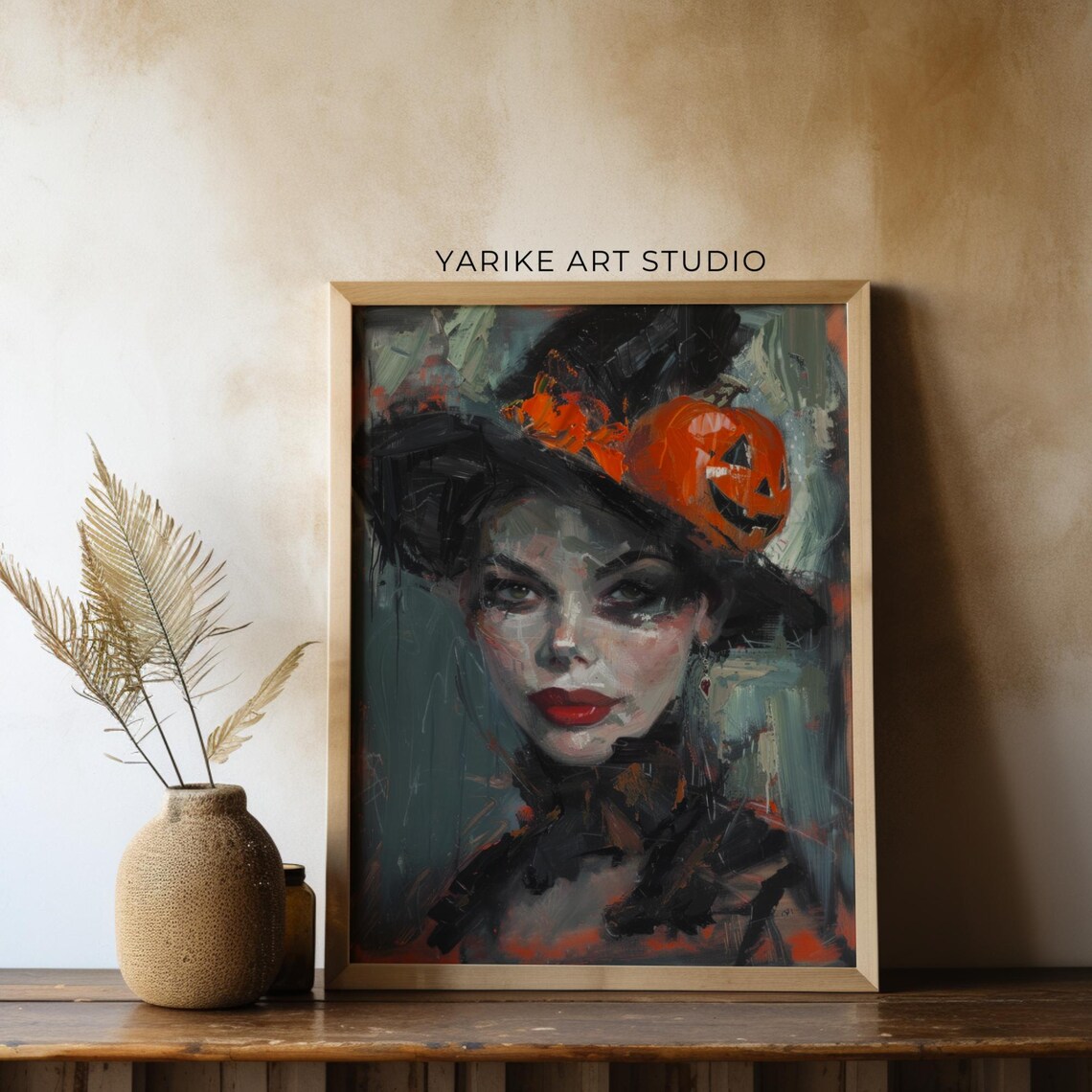Woman In Pumpkin Hat Jack O Lantern Halloween Portrait Poster - Image 3