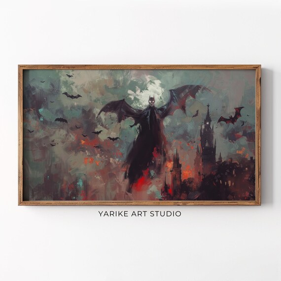 Giant Vampire Over Gothic City Dark Fantasy Halloween Painting Poster