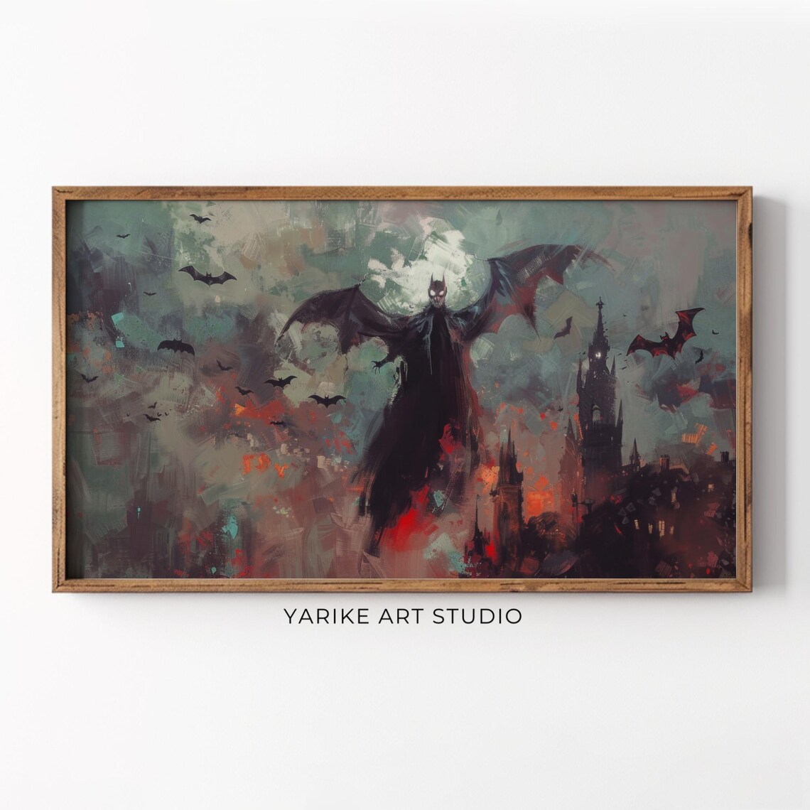 Giant Vampire Over Gothic City Dark Fantasy Halloween Painting Poster
