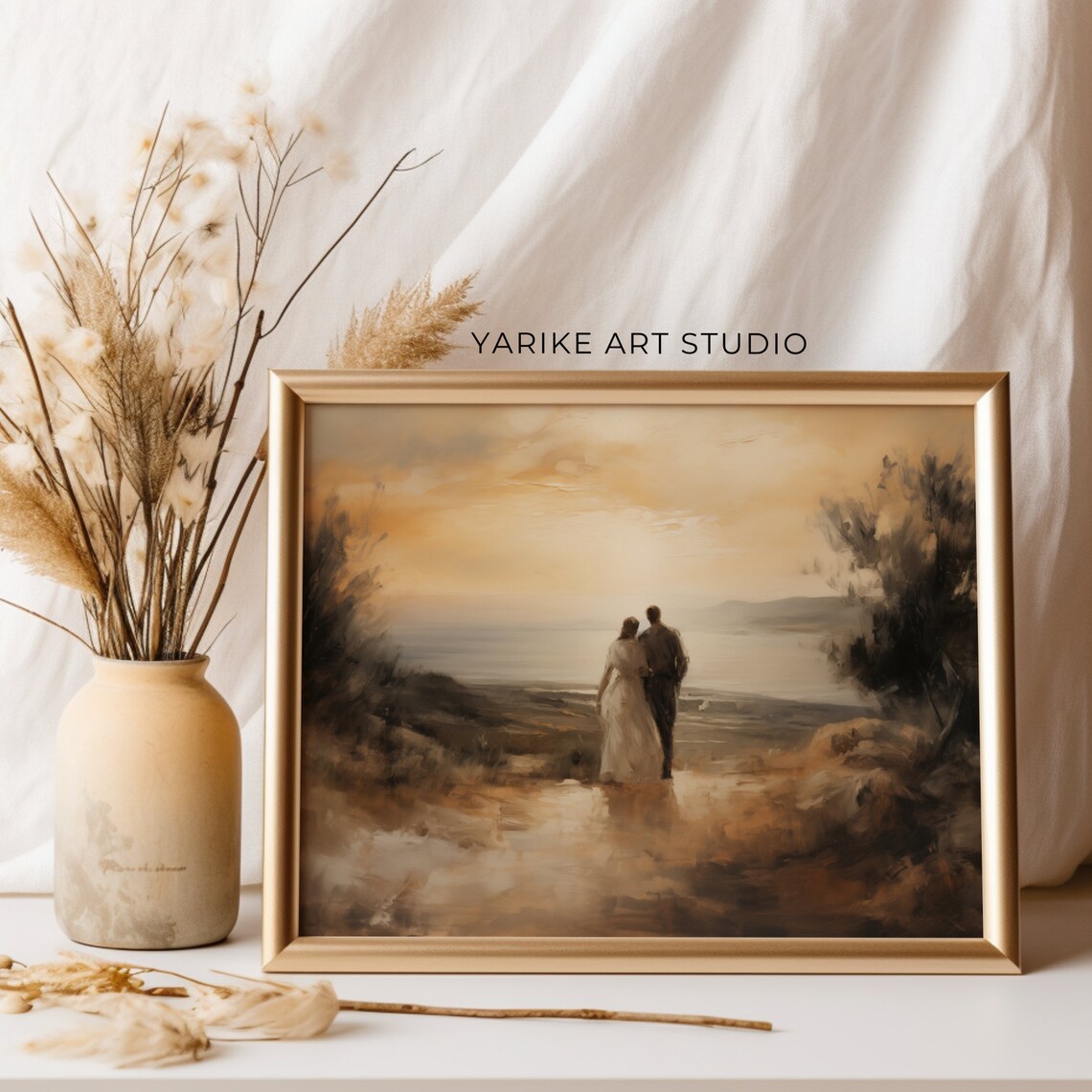 Couple Walking to the Sea at Sunset Romantic Seascape Poster - Image 3
