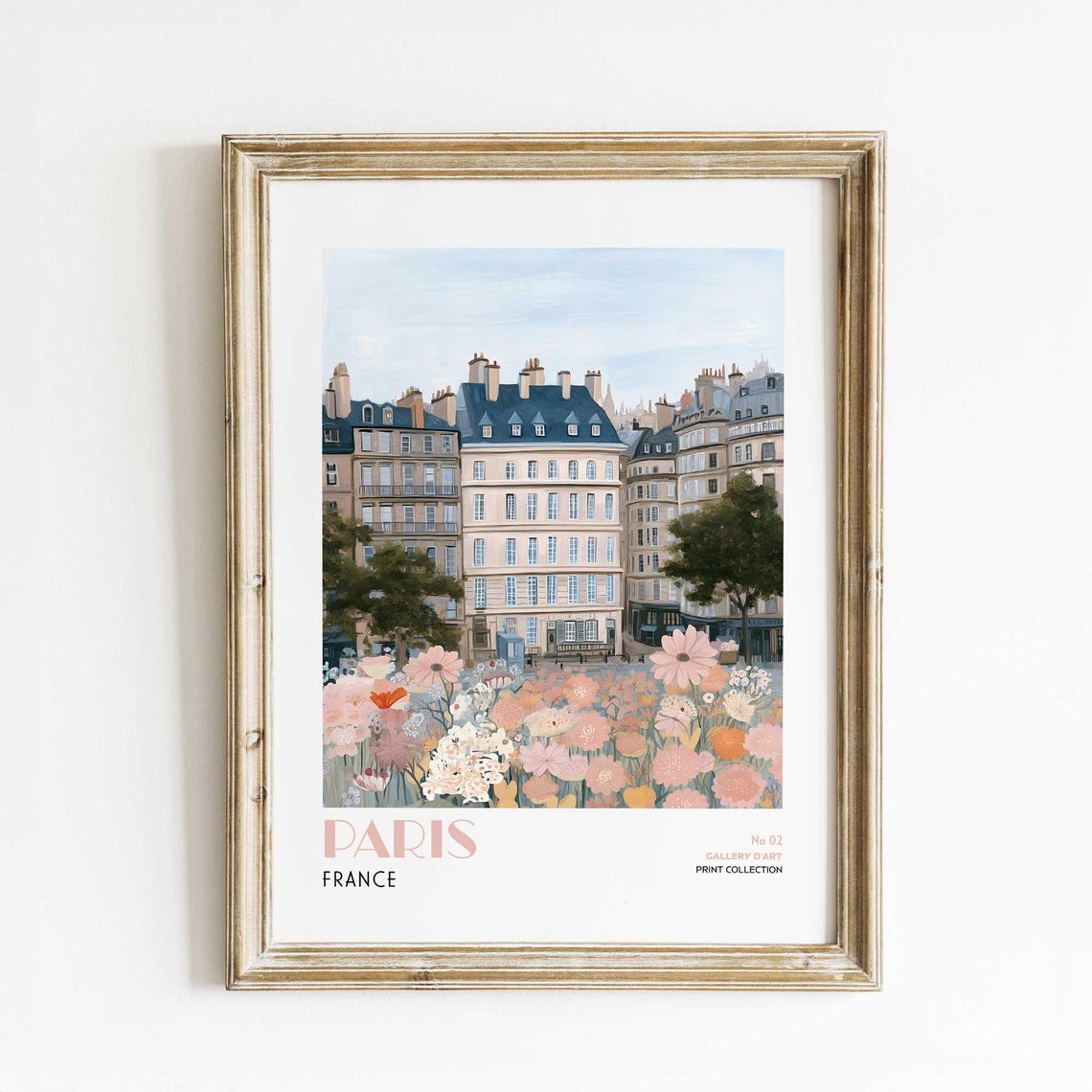 Paris France Soft Pastel Floral Cityscape Botanical Art Poster