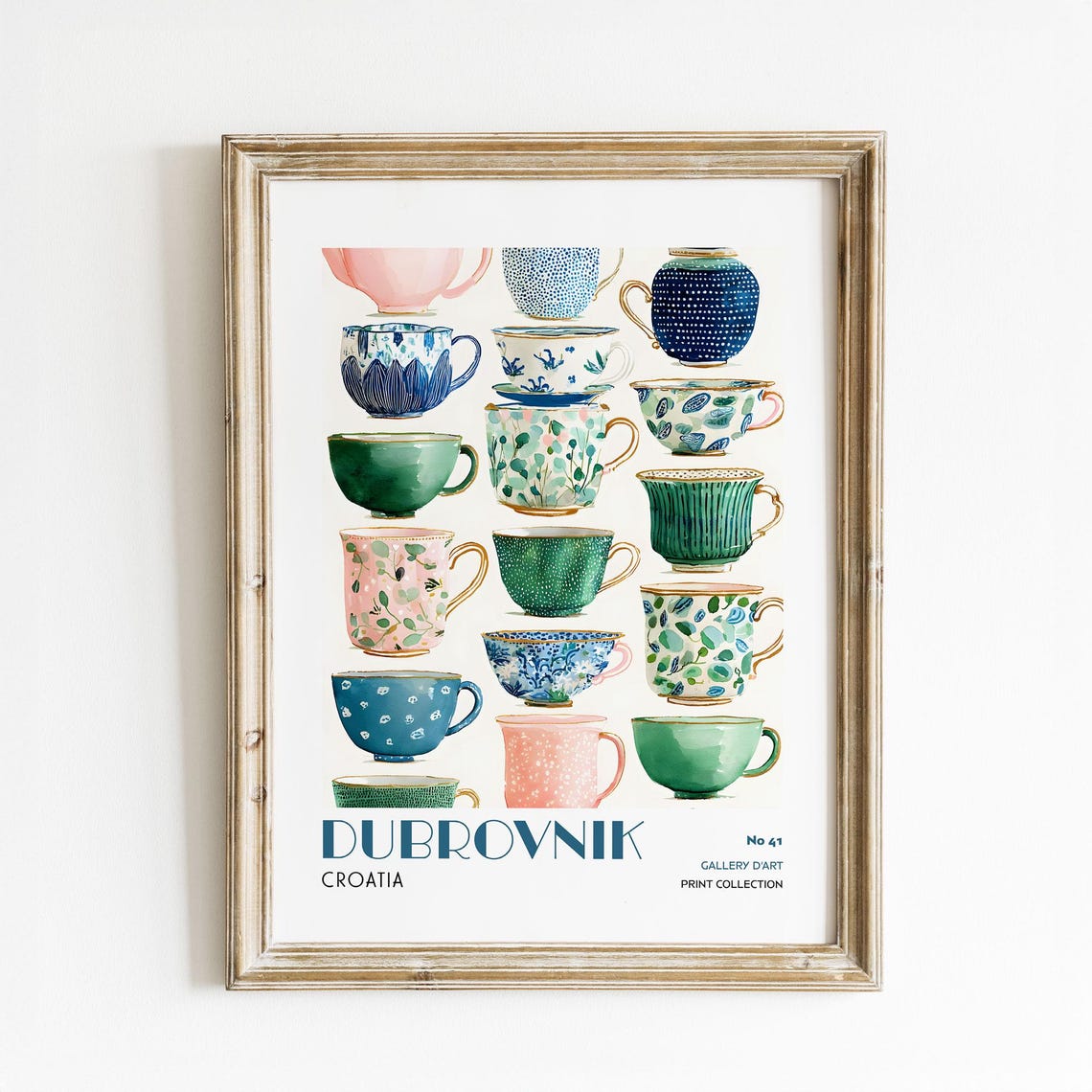 Dubrovnik Croatia Colorful Watercolor Teacup Illustration Poster