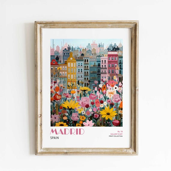 Madrid Colorful Spanish Cityscape, Travel Poster