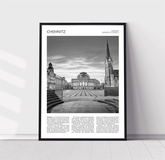 Chemnitz Opera House St Petri Church Square Black and White Poster