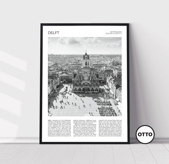 Delft City Hall Travel Poster, Netherlands Cityscape