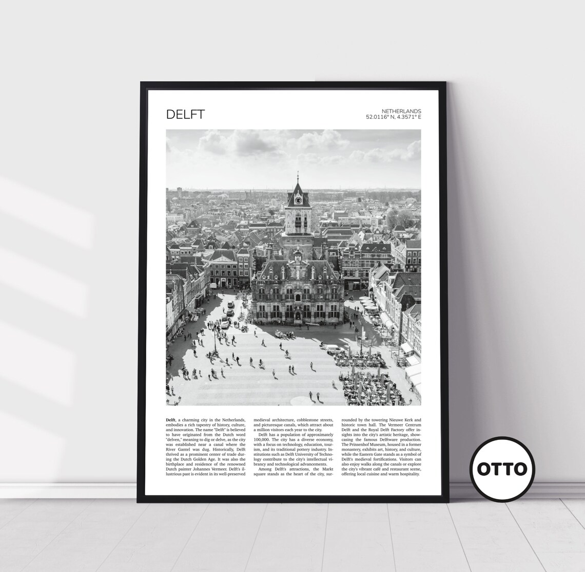 Delft City Hall Travel Poster, Netherlands Cityscape