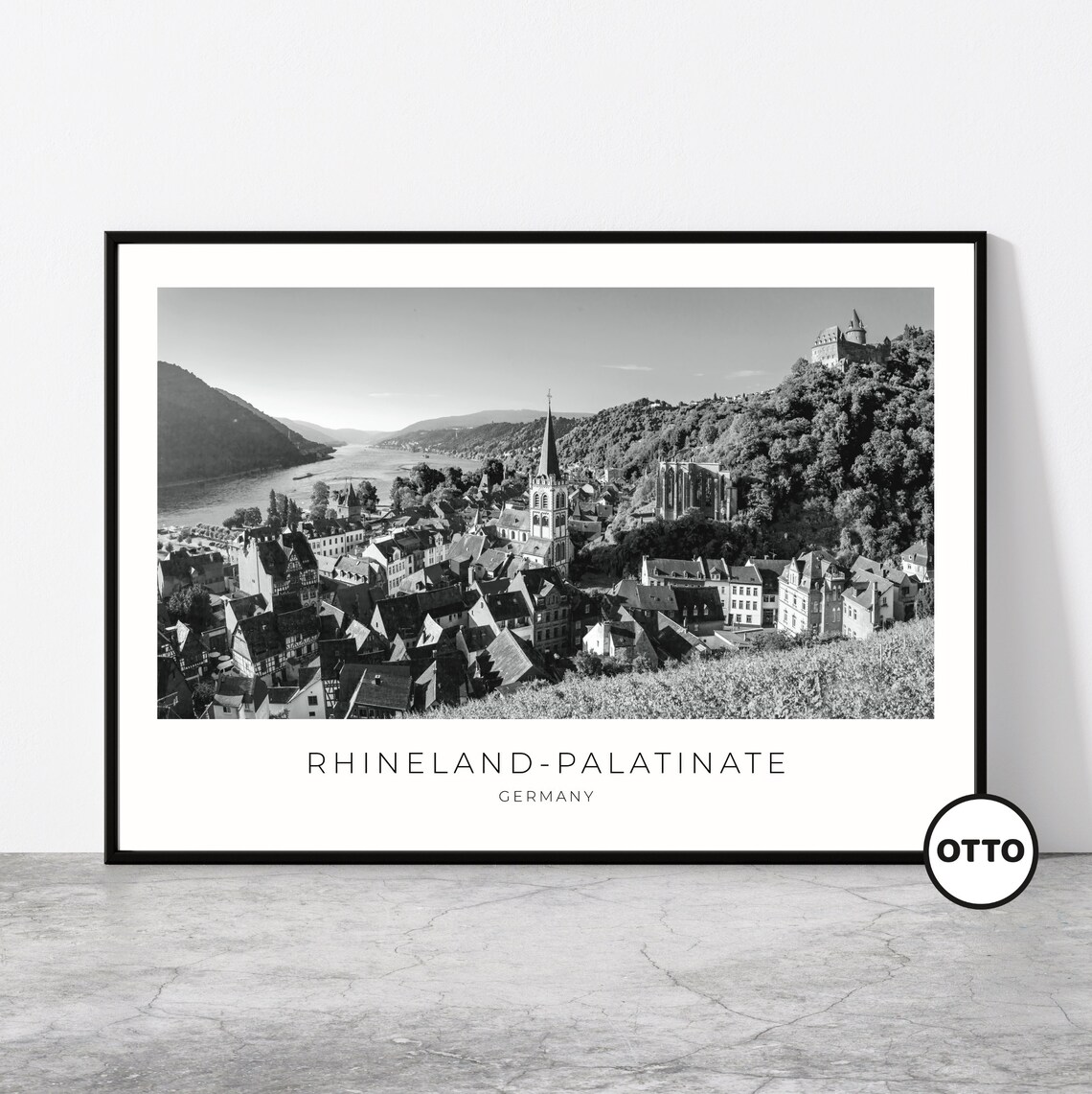 Rhineland Palatinate Germany Rhine River Travel Black White Poster