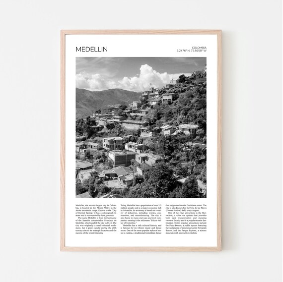 Medellin Colombia Hillside Neighborhood Minimalist Black and White Poster